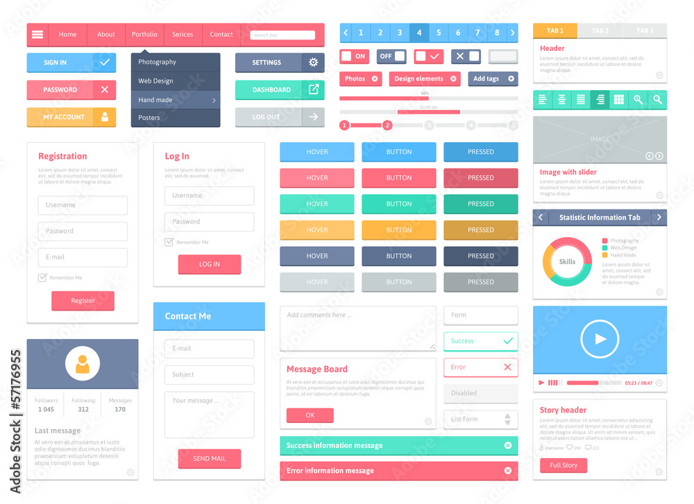 Poster flat user interface elements set