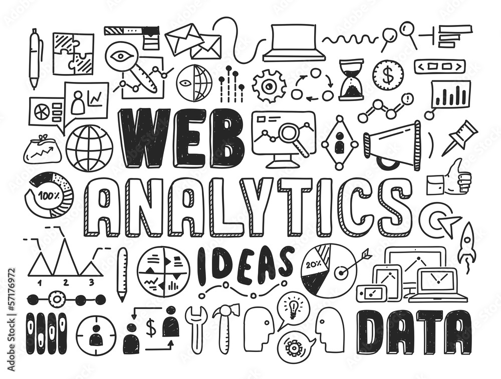 Poster web analytics doodle elements