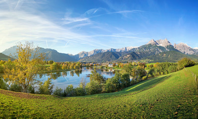 Fototapeta premium Panorama view over Saalfelden, Austria