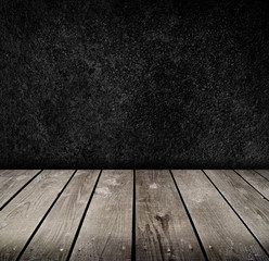 Empty room with black wall. Ready for product montage display.