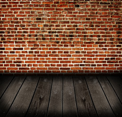 old room with brick wall . Ready for product montage display.