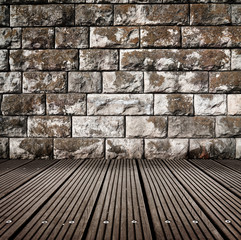 old room with brick wall . Ready for product montage display.