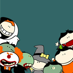 Cute Halloween background with kids in costumes