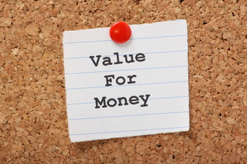 Value For Money paper note on a cork notice board