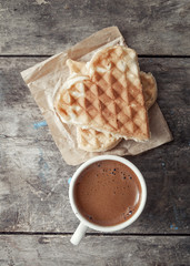 heart shaped waffles and coffee