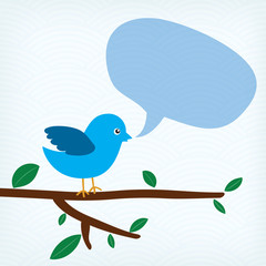 blue bird with message bubble sitting on a tree branch
