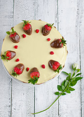 Homemade strawberry cake with flower