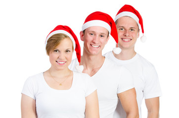 personen mit weihnachtsmützen freigestellt