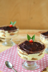 homemade dessert tiramisu in glass bowls