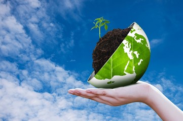 Eco world on hand sky background
