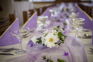Wedding table setting at a banquet
