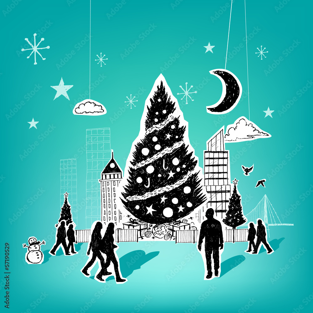 Wall mural paper craft christmas vector