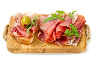 bread with sliced prosciutto crudo