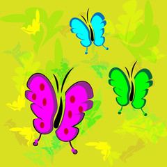 Colorful butterfles on green background