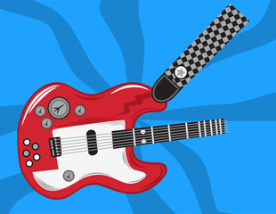 Obraz na płótnie Canvas red white electric guitar isolated on blue background