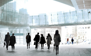 A large group of people in the office center.