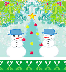 Christmas card with two funny snowmen