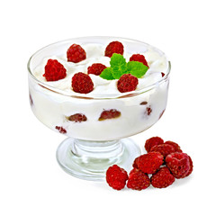 Yogurt thick with raspberries and mint