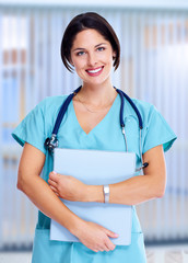 Smiling medical doctor woman.