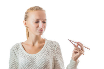 Obraz premium A young happy girl with chopsticks