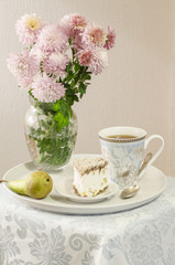 Ricotta and Pear Cake with cup of tea