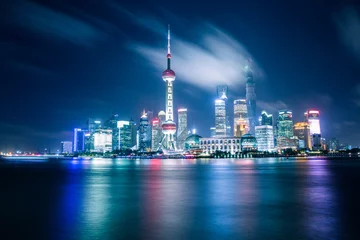 Abwaschbare Fototapete Shanghai Skyline von Shanghai bei Nacht