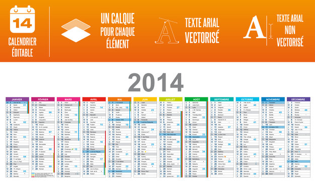 Calendrier 2014 éditable - calques / textes