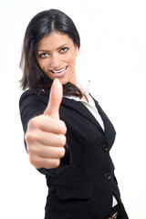 Success woman isolated giving thumbs up sign