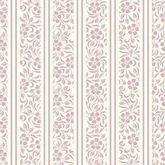 Seamless background with floral pattern and stripes. Vector.