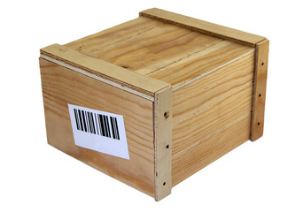 Wooden box with a bar-code