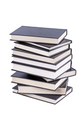Stack of hardcover books on a white background