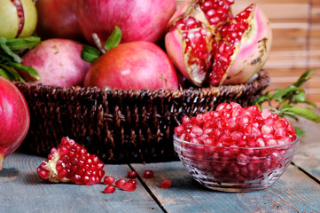 pomegranates on a basket