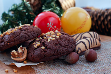 biscuits with nuts and Christmas decorations