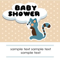 Cute baby shower birthday invitation card with cat, vector