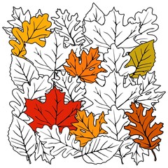 Autumn background pattern with silhouettes of leaves, vector