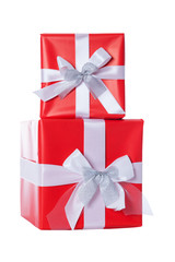 Zwei rote Geschenke mit weisser Schleife