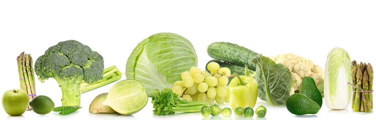 Collage of green vegetables and fruits
