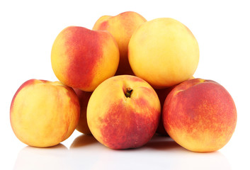 Fototapeta na wymiar Ripe sweet peaches, isolated on white
