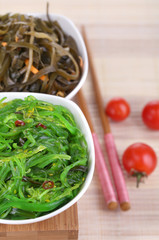 Sea kale in bowls close-up on napkin
