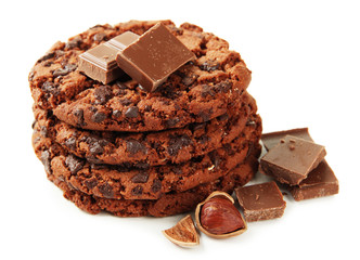 Homemade cookie with chocolate, isolated on white