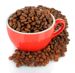 Coffee beans in cup isolated on white