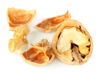 Broken walnut isolated on white