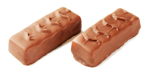 Two delicious chocolate bars isolated on white