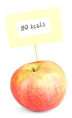 Calorie content of apple isolated on white