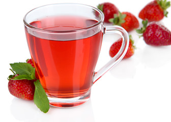 Delicious strawberry tea isolated on white