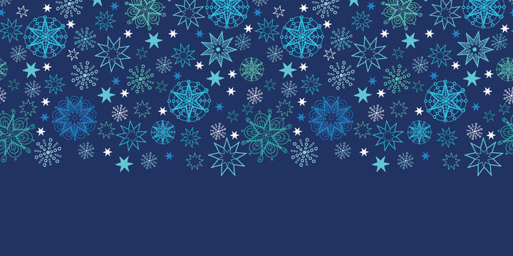 Vector night snowflakes seamless pattern background horizontal