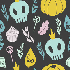 Cute seamless vector pattern with skulls
