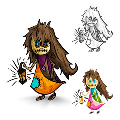 Halloween monsters isolated sketch style witches set.