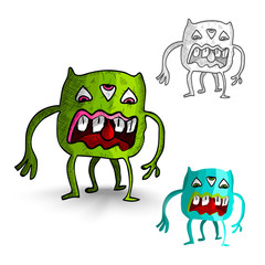 Halloween monsters isolated sketch style creatures set.