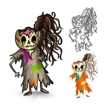 Halloween monsters isolated sketch style zombies set.